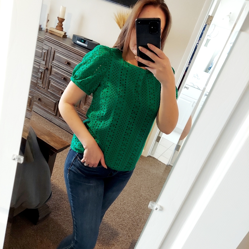 Kelly Green Eyelet Blouse